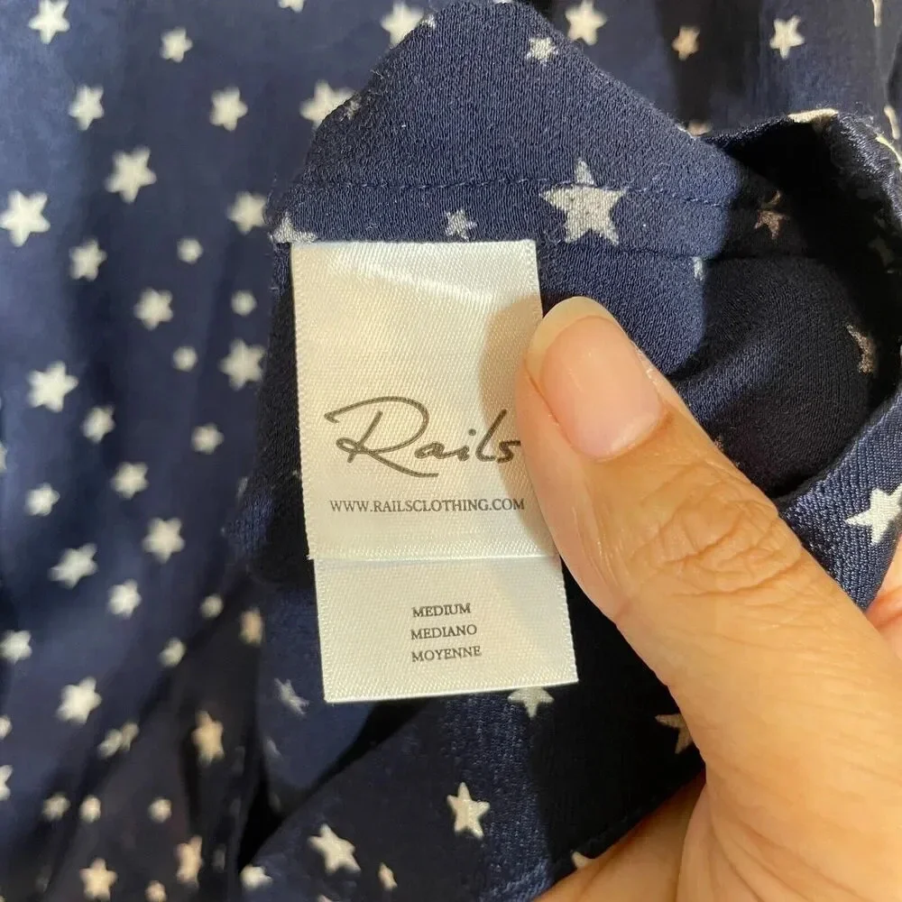Rails Satin Pajama Top Midnight Stars Women's Size‎ Medium Button Up Collared